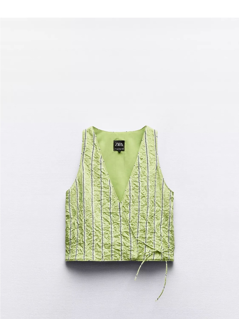 ZARA Lime Green Striped V-Neck Cropped Camisole